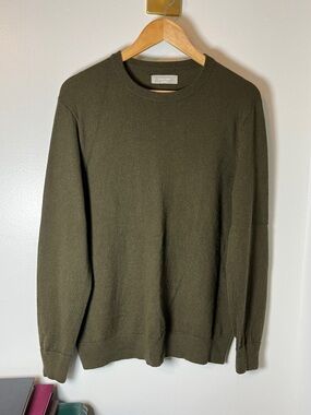 Everlane Forest Green Crewneck 100% Cashmere Classic Men's Sweater Sz L